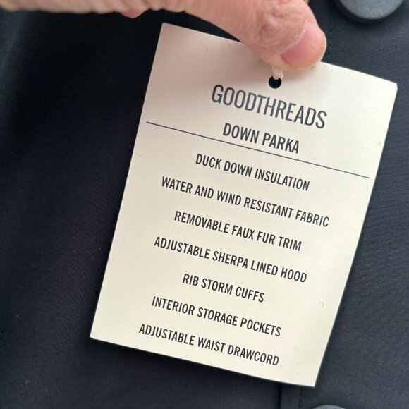 Goodthreads Black Down Filled Full Zip Button Front Hooded Parka Jacket Size XS - Picture 9 of 11